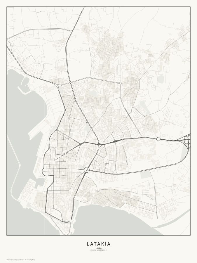 Latakia map poster, classic style