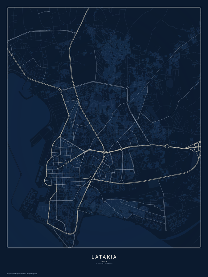 Latakia map poster, midnight style
