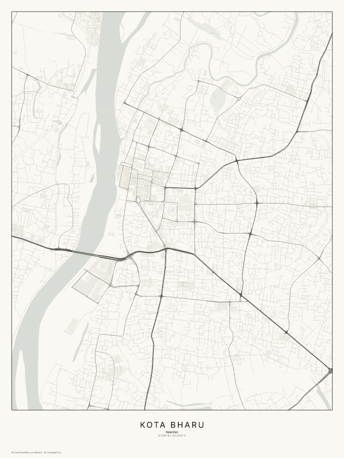 Kota Bharu map poster, classic style