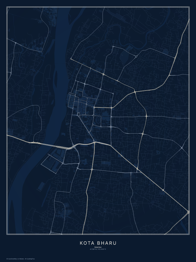 Kota Bharu map poster, midnight style