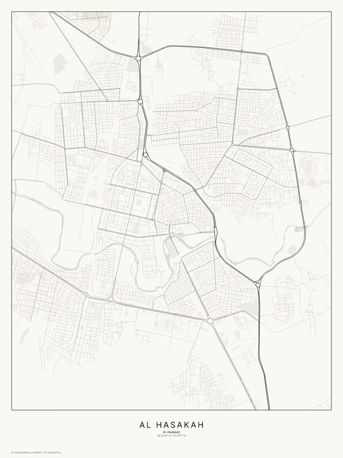 Al Ḩasakah map poster, classic style