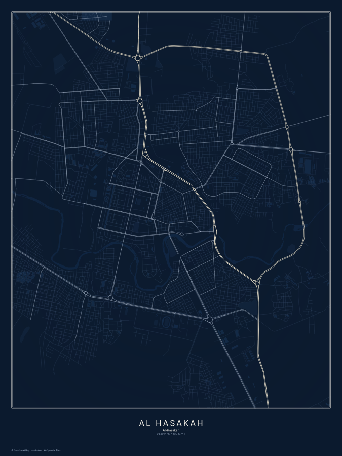 Al Ḩasakah map poster, midnight style