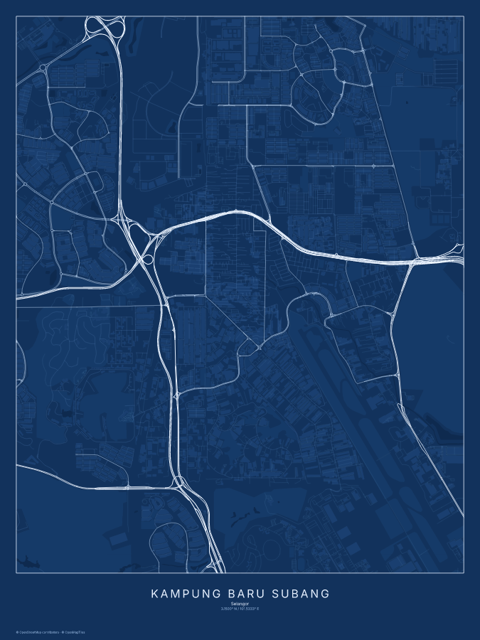 Kampung Baru Subang map poster, blueprint style