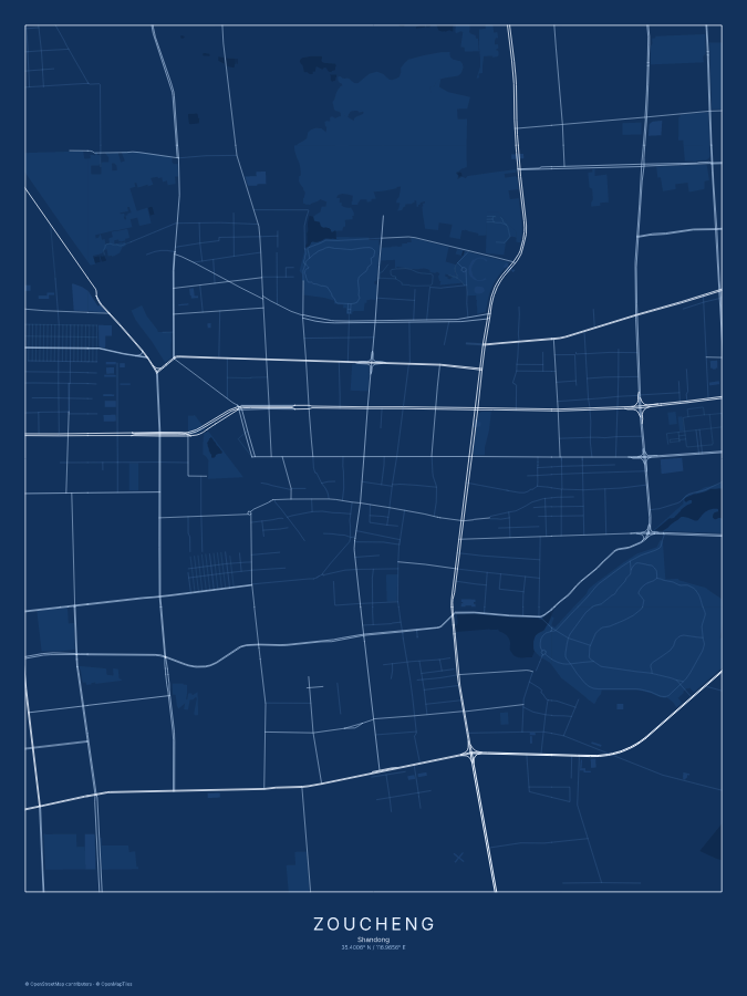 Zoucheng map poster, blueprint style