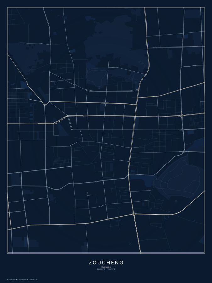 Zoucheng map poster, midnight style