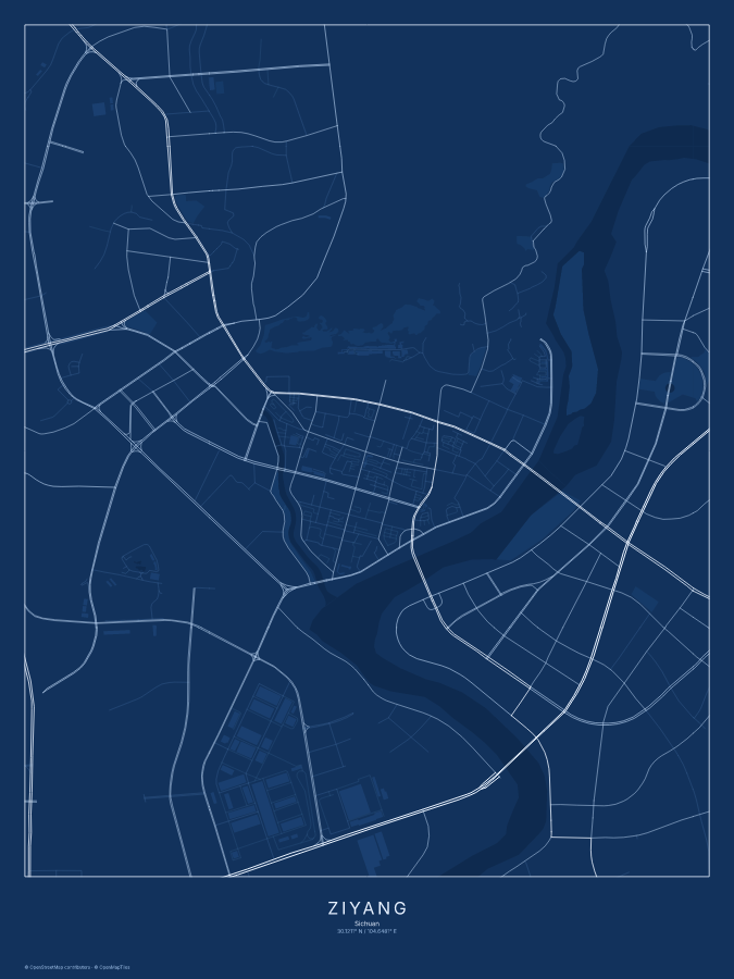 Ziyang map poster, blueprint style