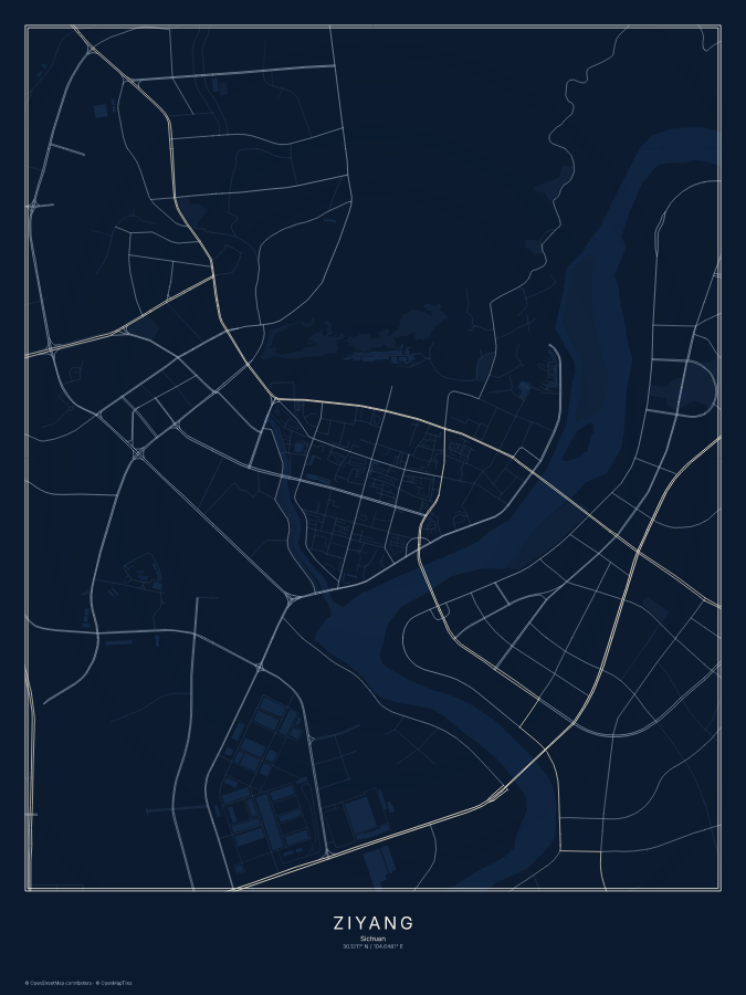 Ziyang map poster, midnight style