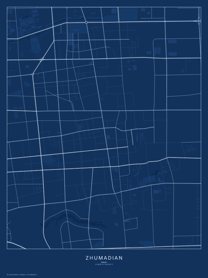 Zhumadian map poster, blueprint style