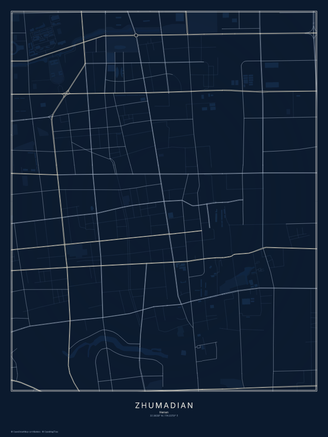 Zhumadian map poster, midnight style