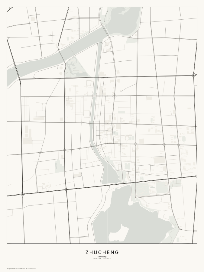 Zhucheng map poster, classic style