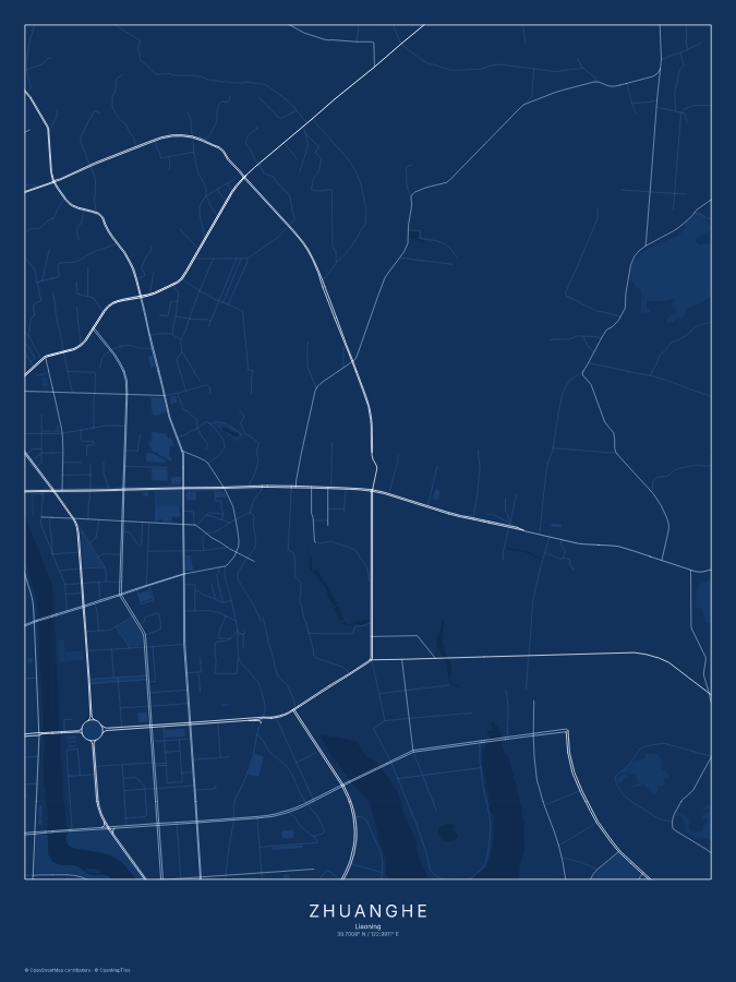 Zhuanghe map poster, blueprint style