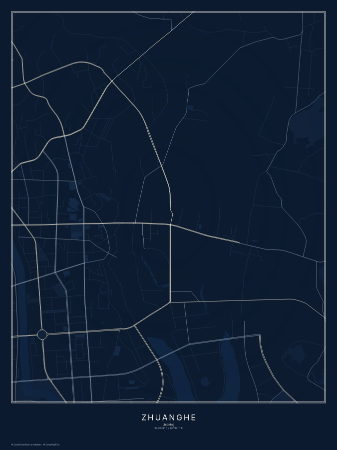 Zhuanghe map poster, midnight style