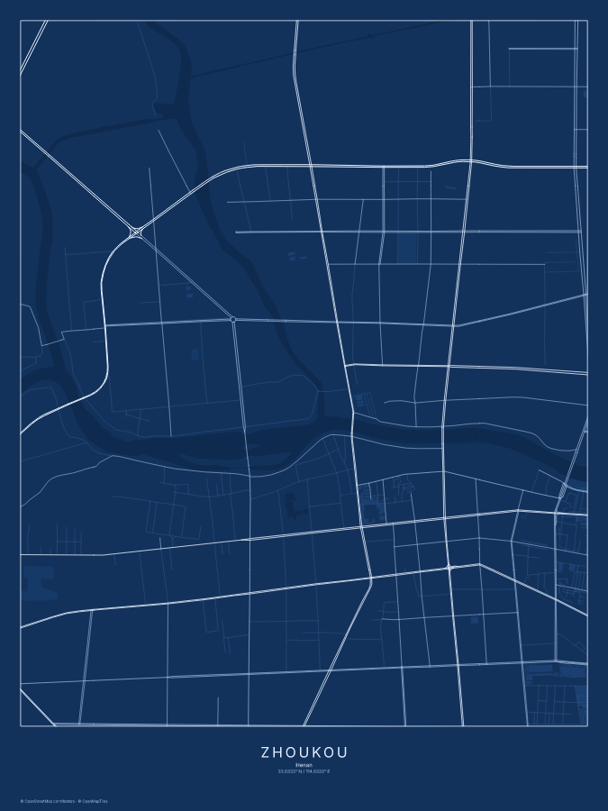 Zhoukou map poster, blueprint style