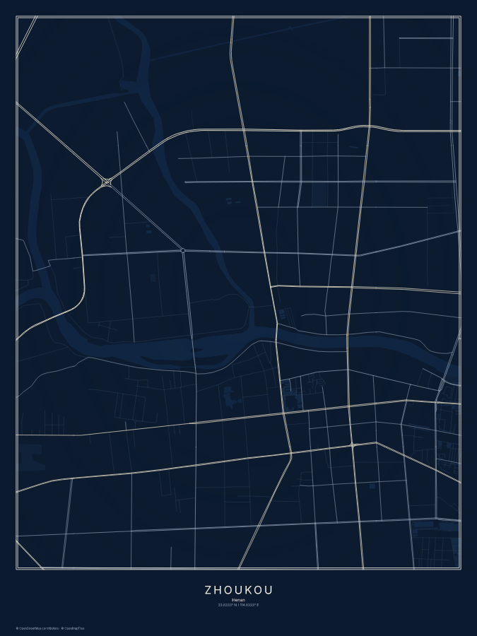 Zhoukou map poster, midnight style