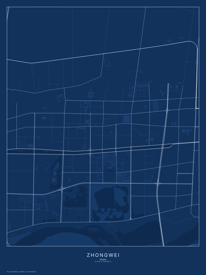 Zhongwei map poster, blueprint style