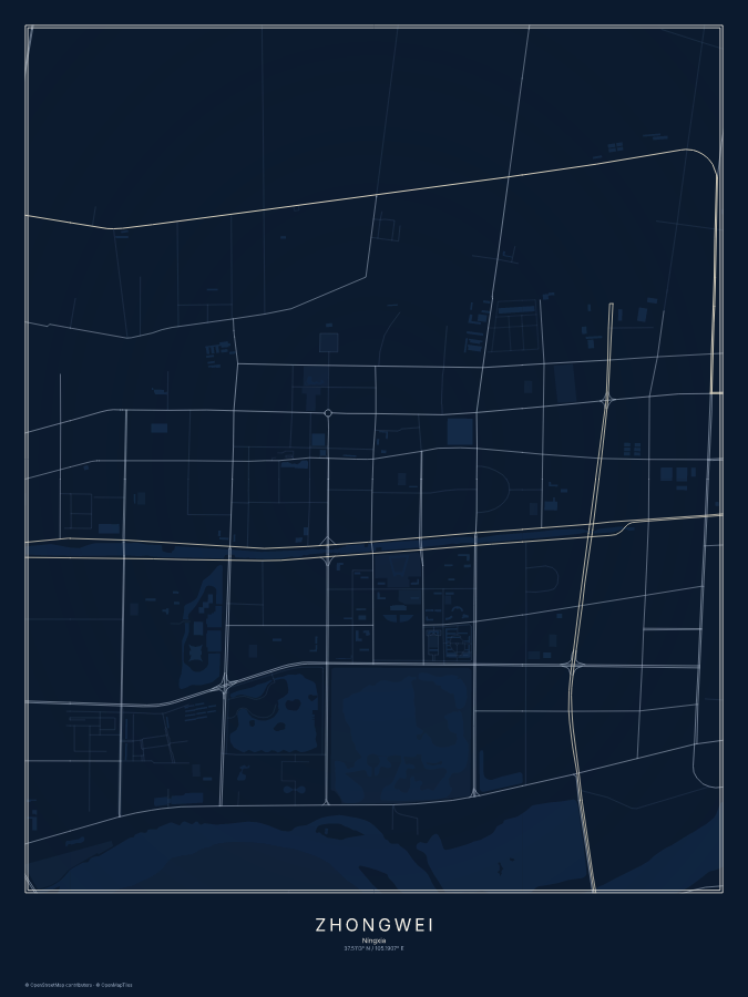 Zhongwei map poster, midnight style