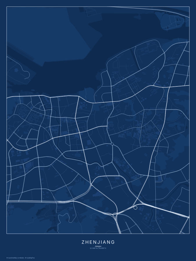 Zhenjiang map poster, blueprint style