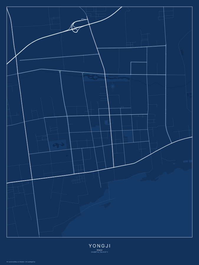 Yongji map poster, blueprint style