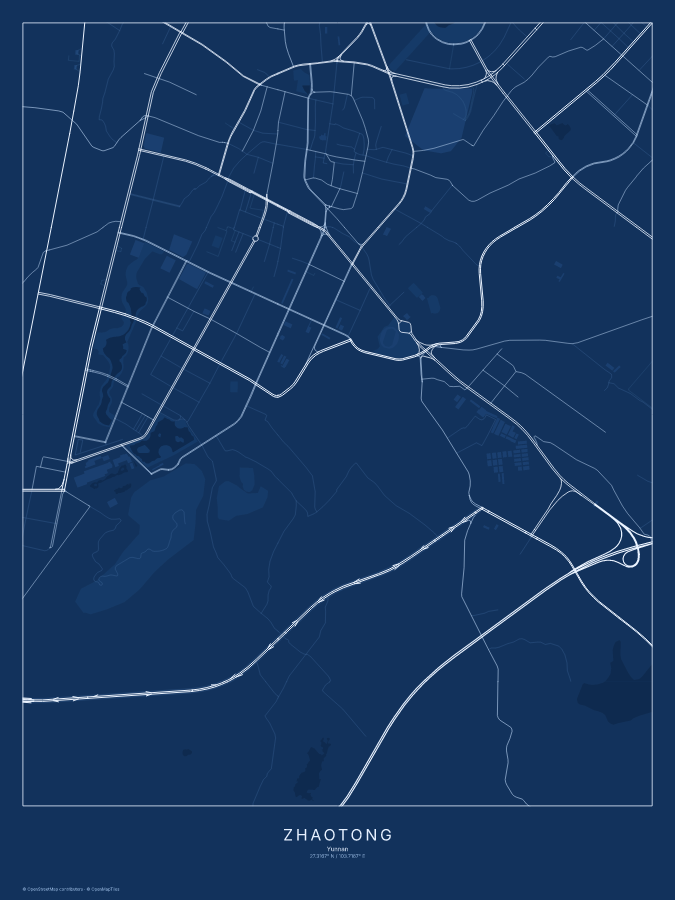 Zhaotong map poster, blueprint style