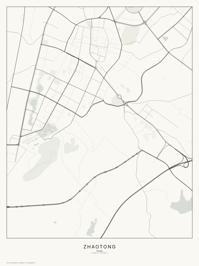 Zhaotong map poster, classic style