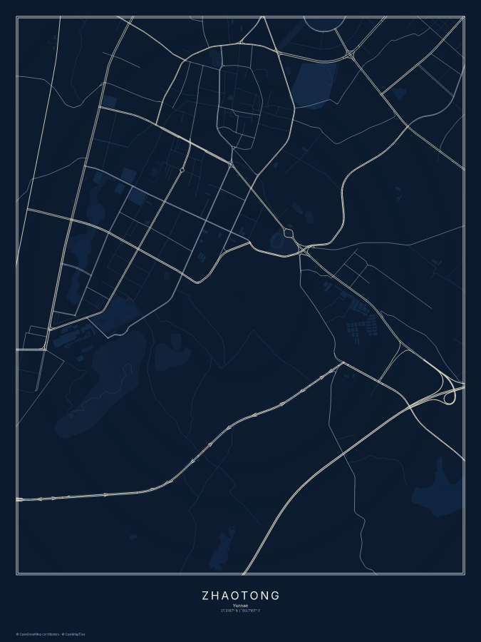 Zhaotong map poster, midnight style