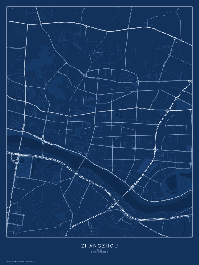 Zhangzhou map poster, blueprint style
