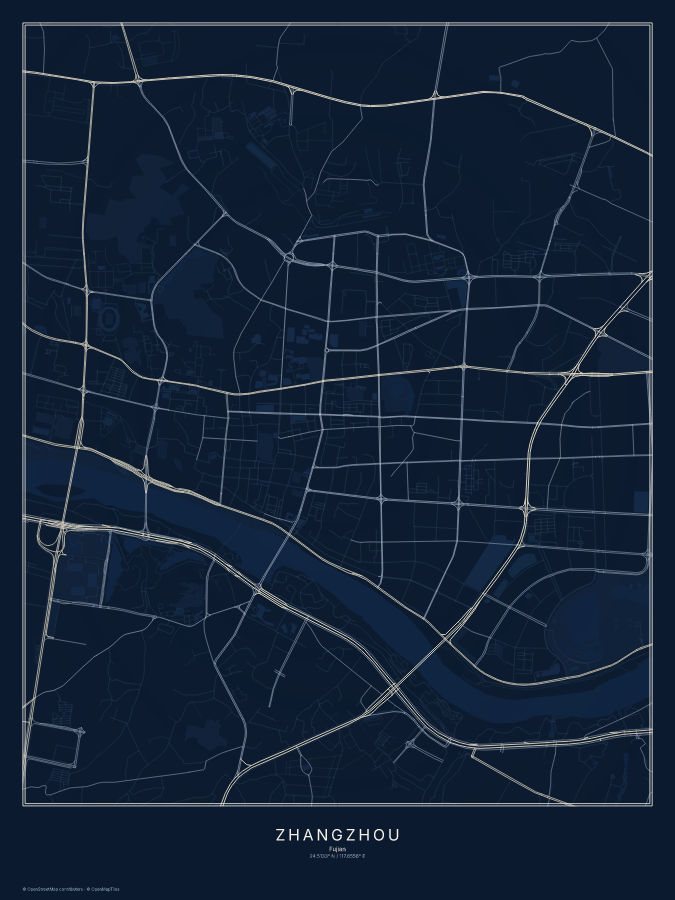 Zhangzhou map poster, midnight style