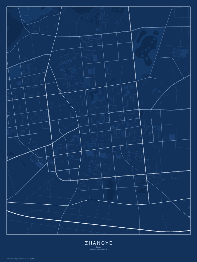 Zhangye map poster, blueprint style
