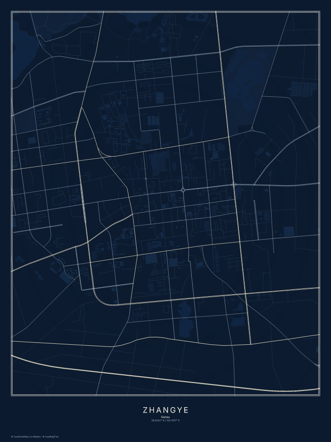 Zhangye map poster, midnight style