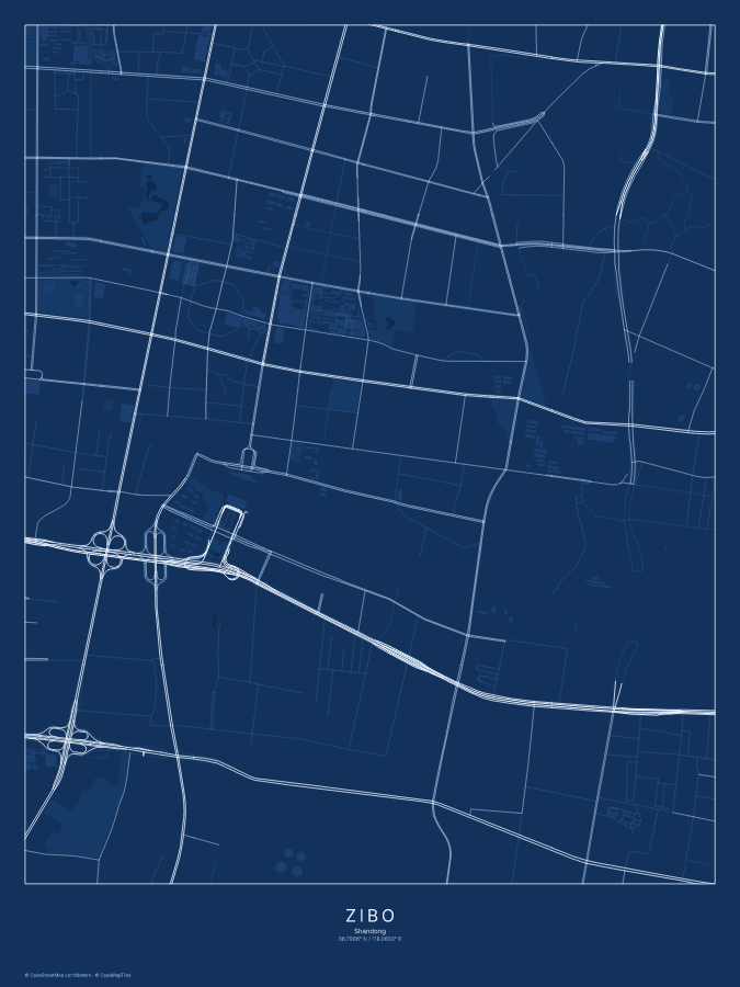 Zibo map poster, blueprint style