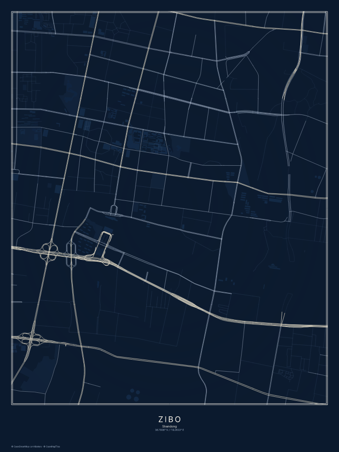 Zibo map poster, midnight style