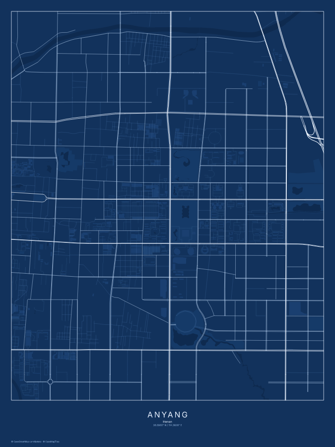 Anyang map poster, blueprint style