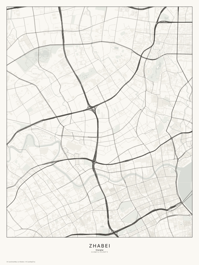 Zhabei map poster, classic style
