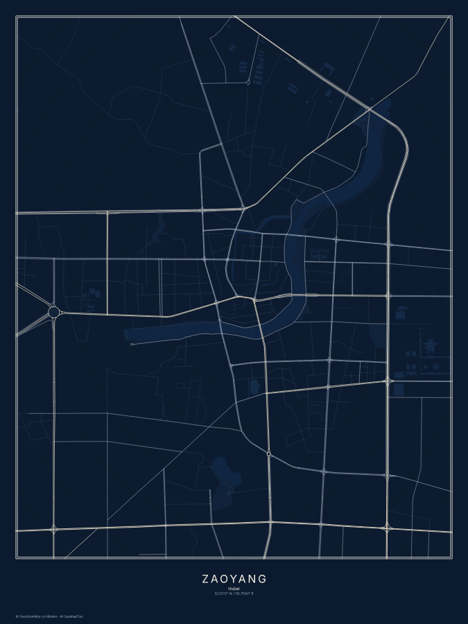 Zaoyang map poster, midnight style