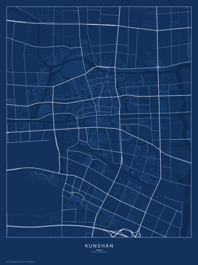 Kunshan map poster, blueprint style