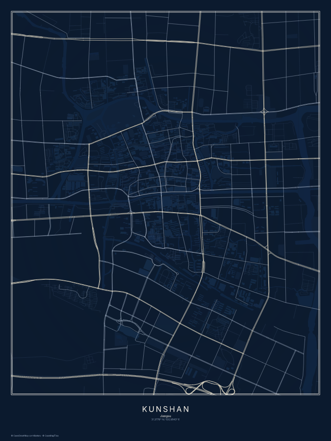 Kunshan map poster, midnight style