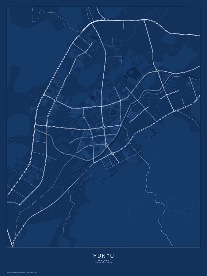 Yunfu map poster, blueprint style