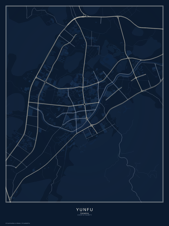 Yunfu map poster, midnight style