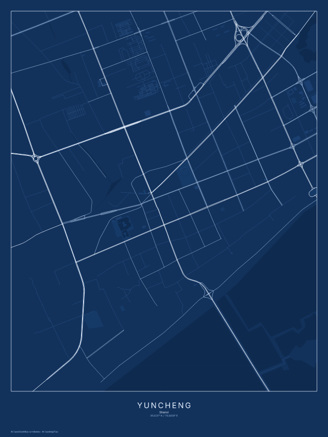Yuncheng map poster, blueprint style