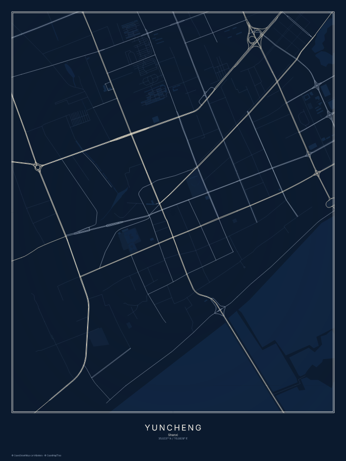 Yuncheng map poster, midnight style