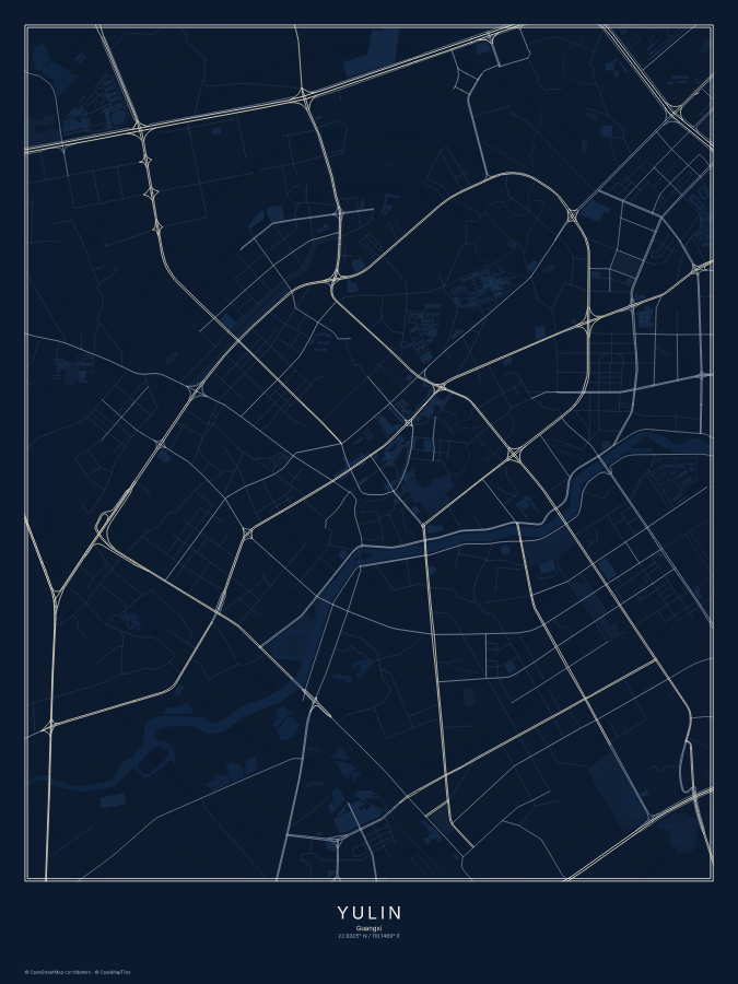 Yulin map poster, midnight style