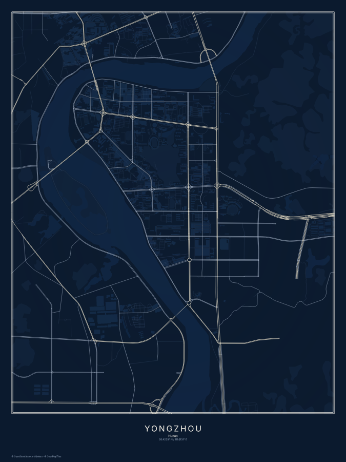 Yongzhou map poster, midnight style