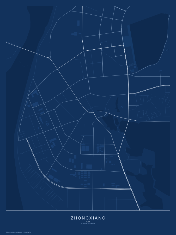 Zhongxiang map poster, blueprint style