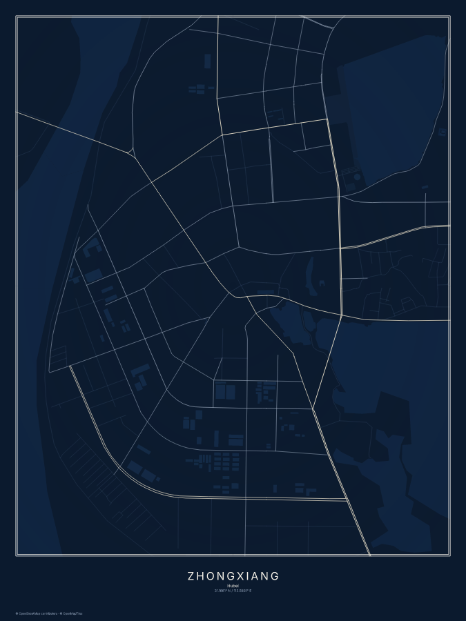 Zhongxiang map poster, midnight style