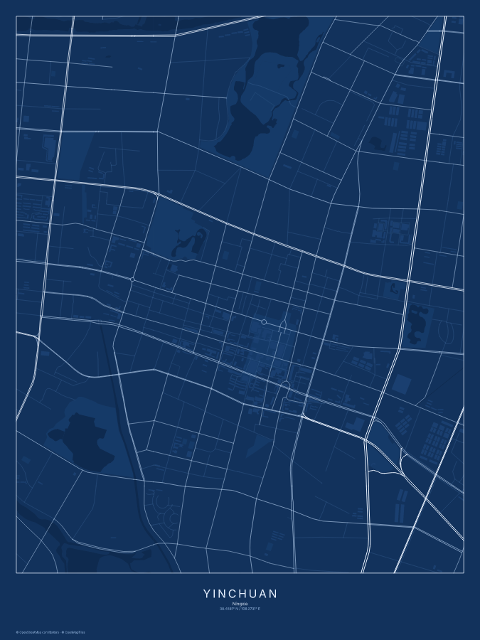 Yinchuan map poster, blueprint style