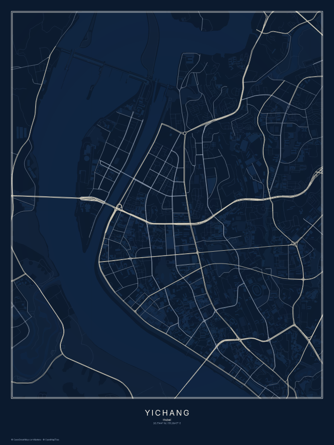 Yichang map poster, midnight style