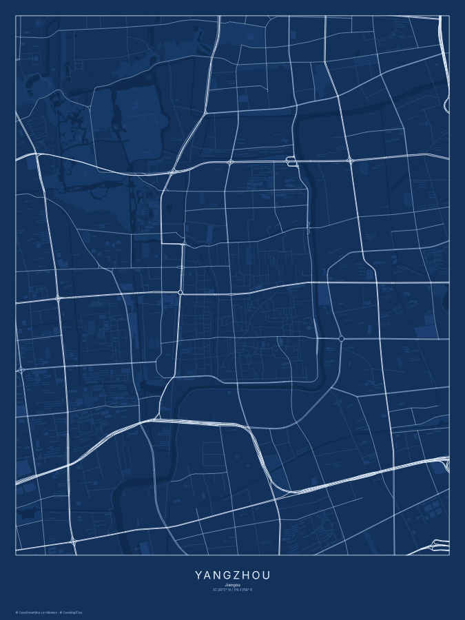 Yangzhou map poster, blueprint style