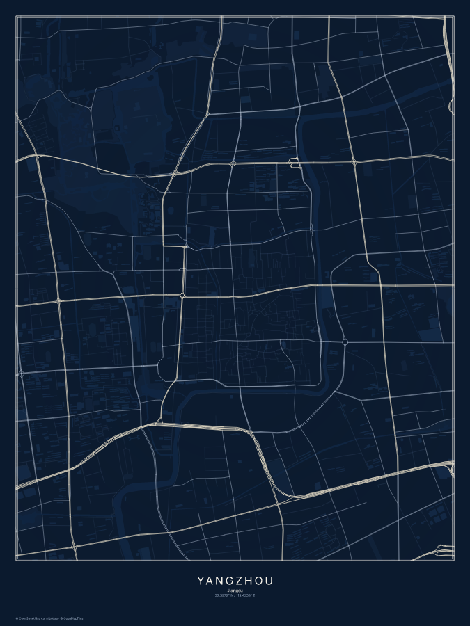 Yangzhou map poster, midnight style