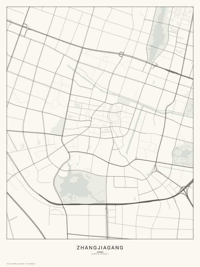 Zhangjiagang map poster, classic style