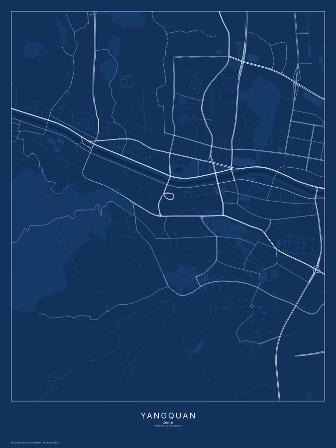 Yangquan map poster, blueprint style